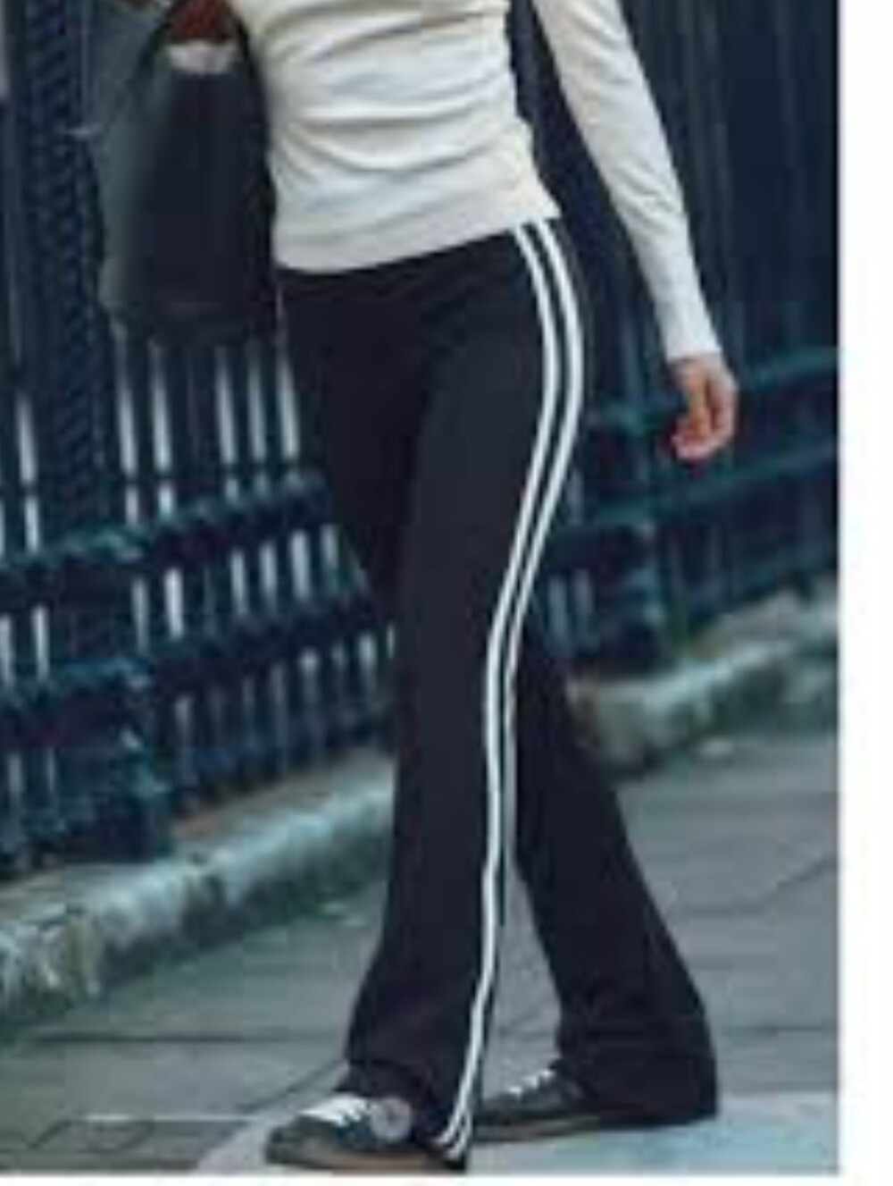 Zara Black Athleisure Stretch Flair Track Pants with White Side Stripes